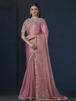 Pink Shimmer Chiffon Party Wear Saree